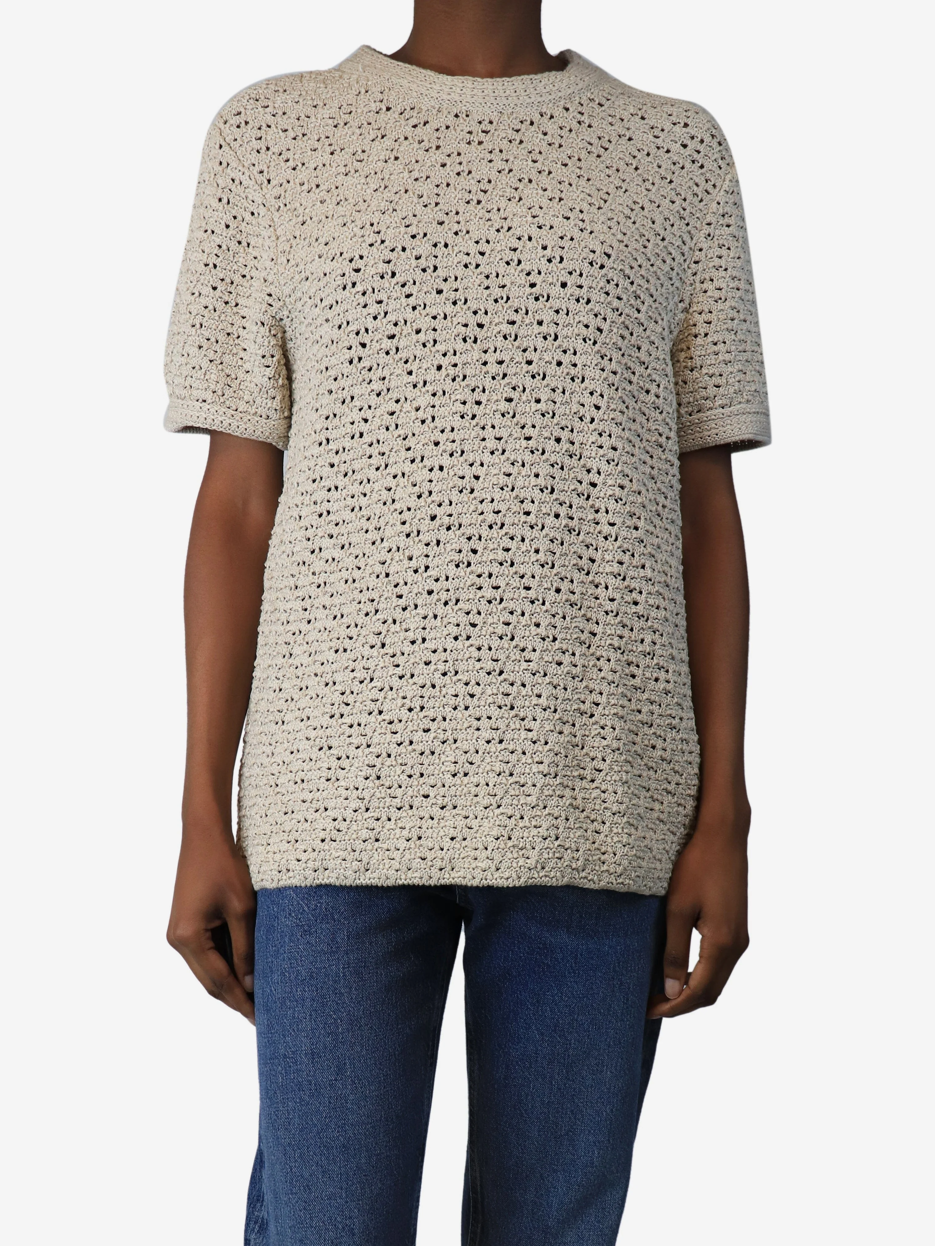 Ivory crotchet-knit t-shirt - size S - Image 3