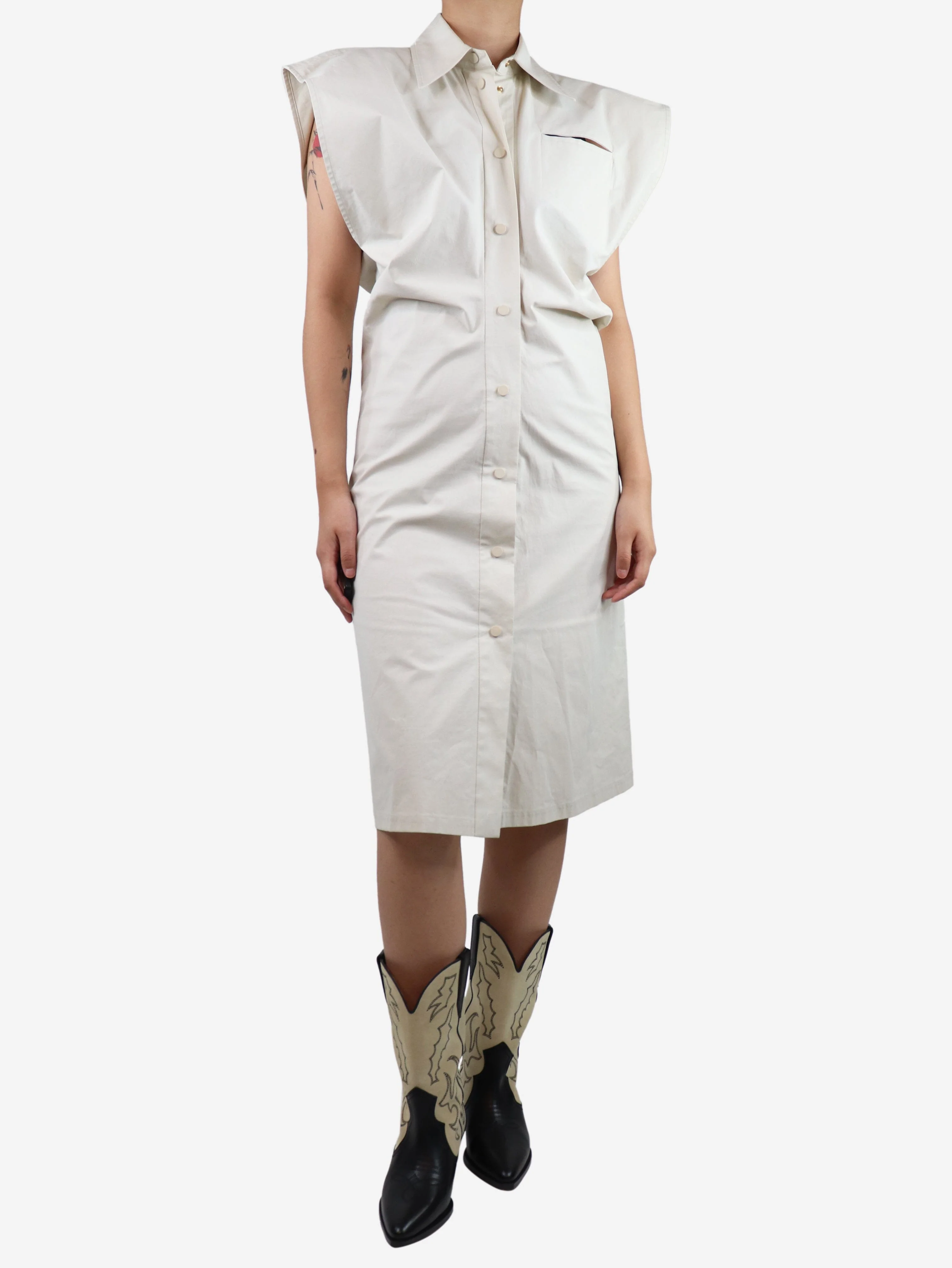 Ivory sleeveless knee-length shirt dress - size UK 10 - Image 3