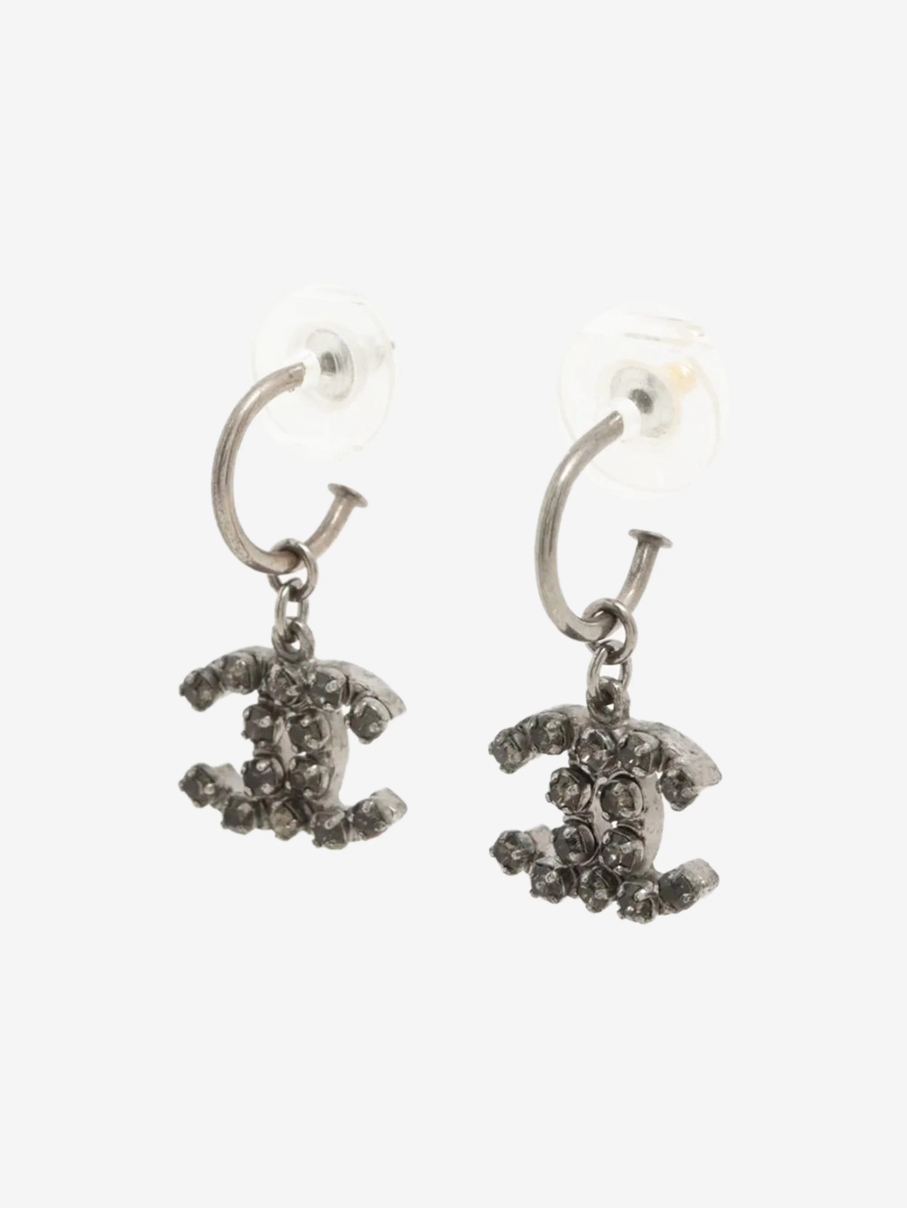 Gunmetal grey Coco Mark 10C bejewelled earrings - Image 3