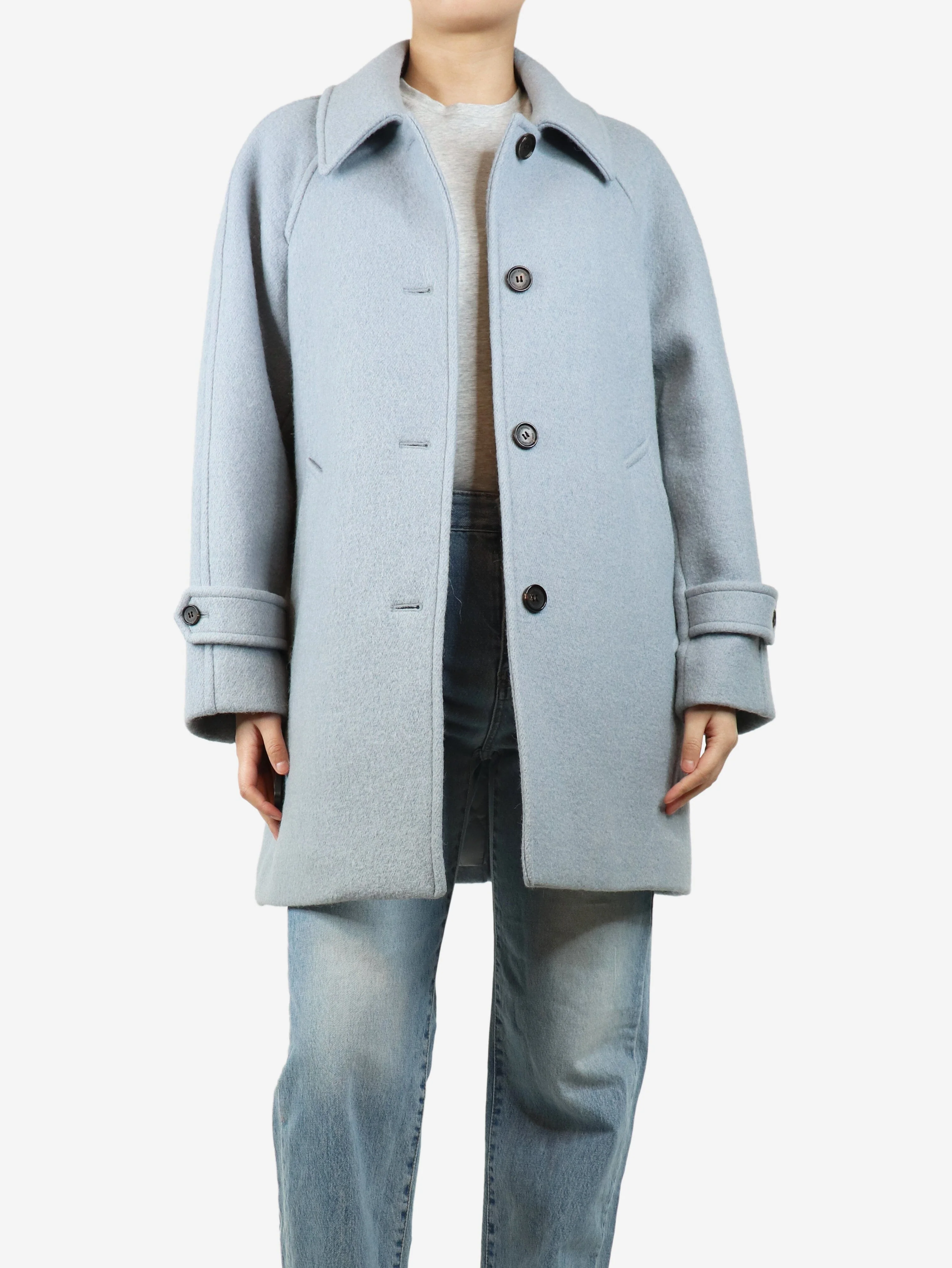Greyish blue wool and alpaca-blend coat - size S - Image 3