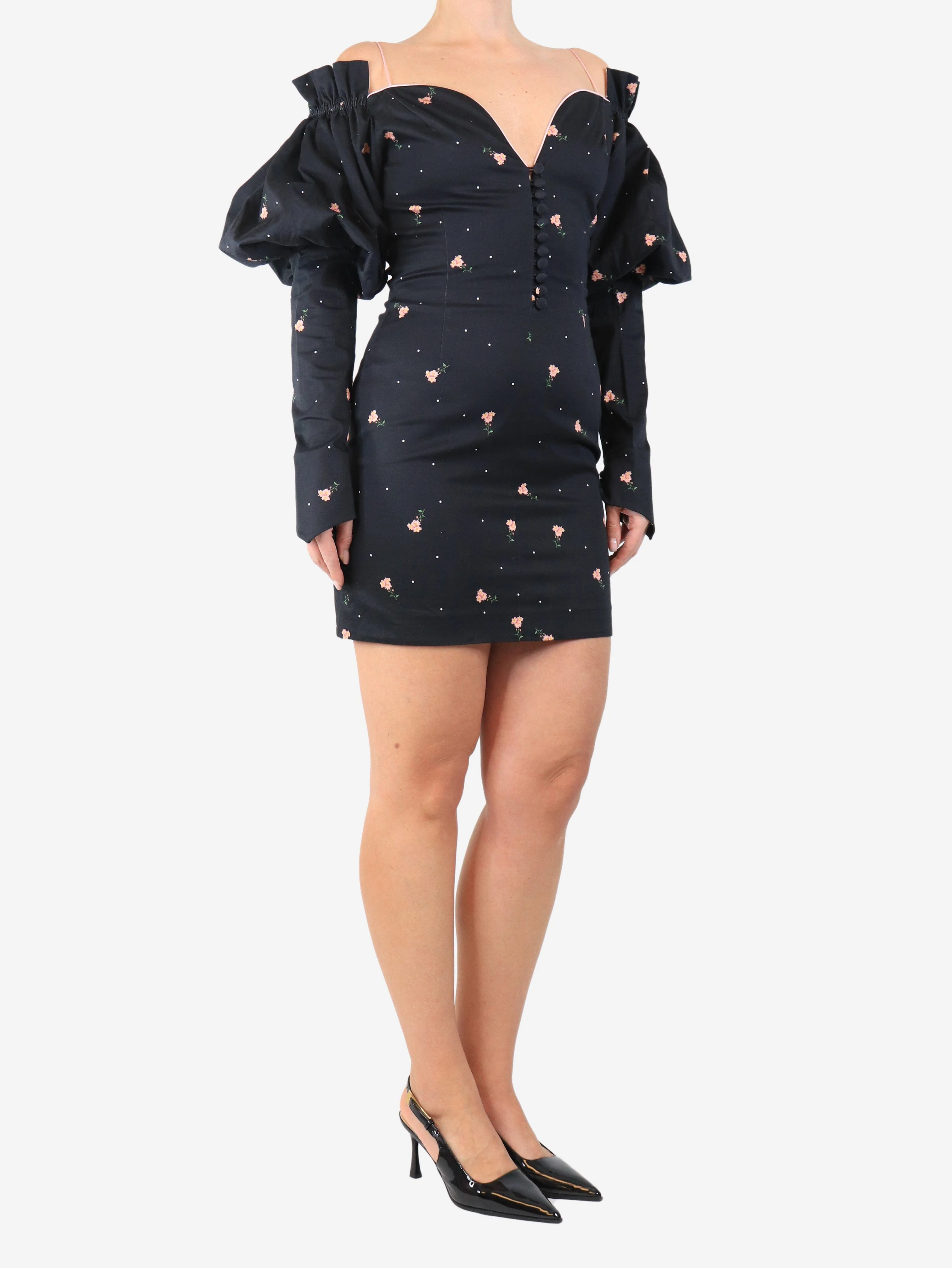 Floral LS Off The Shoulder Mini Dress - Image 3