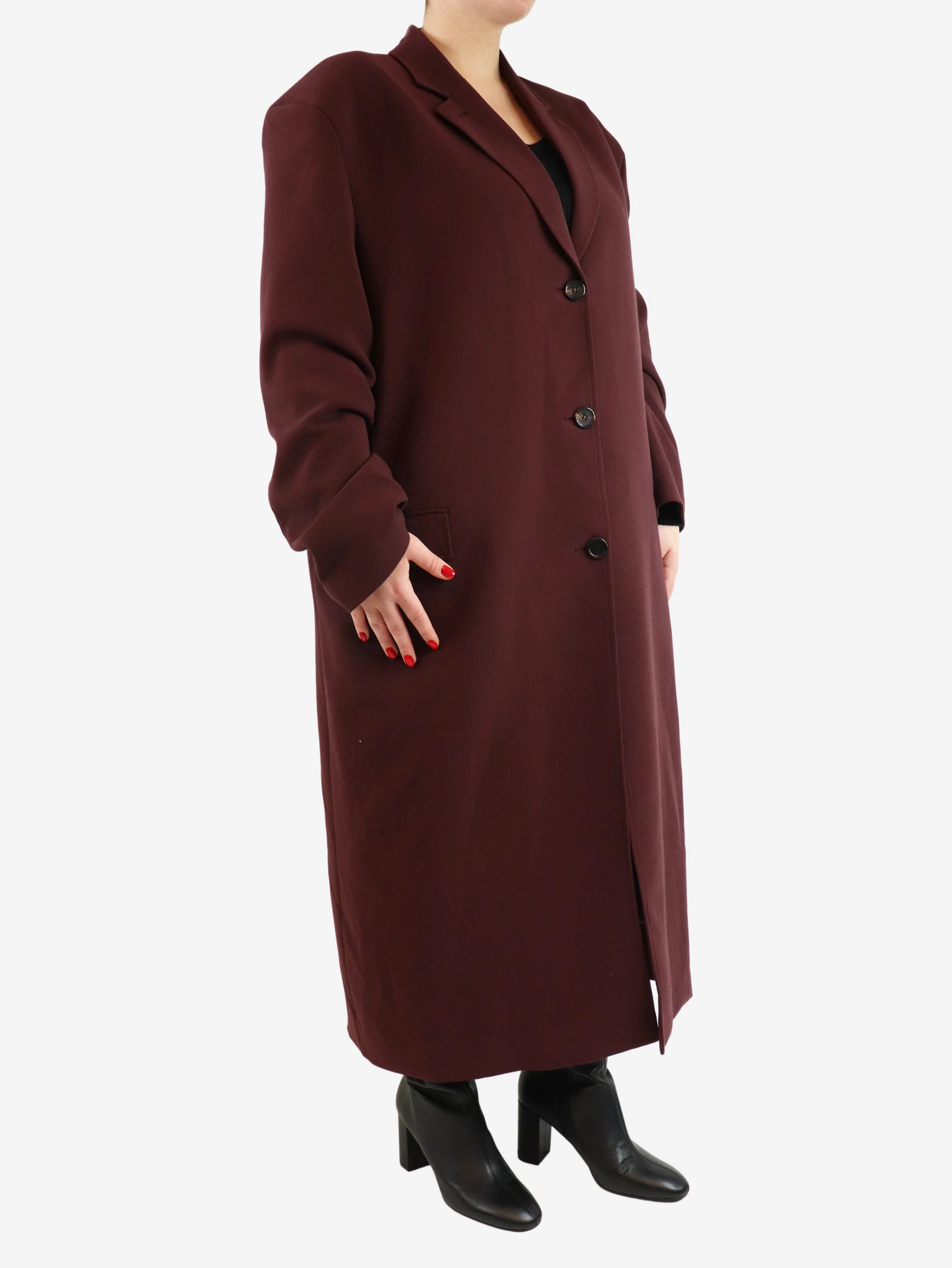 Burgundy duster coat - size UK 16 - Image 3